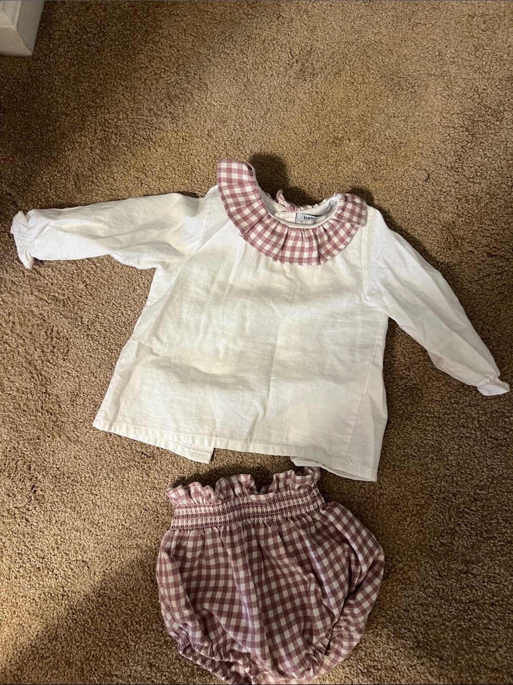 Babidu White & Purple Gingham Button Back Bloomer Set